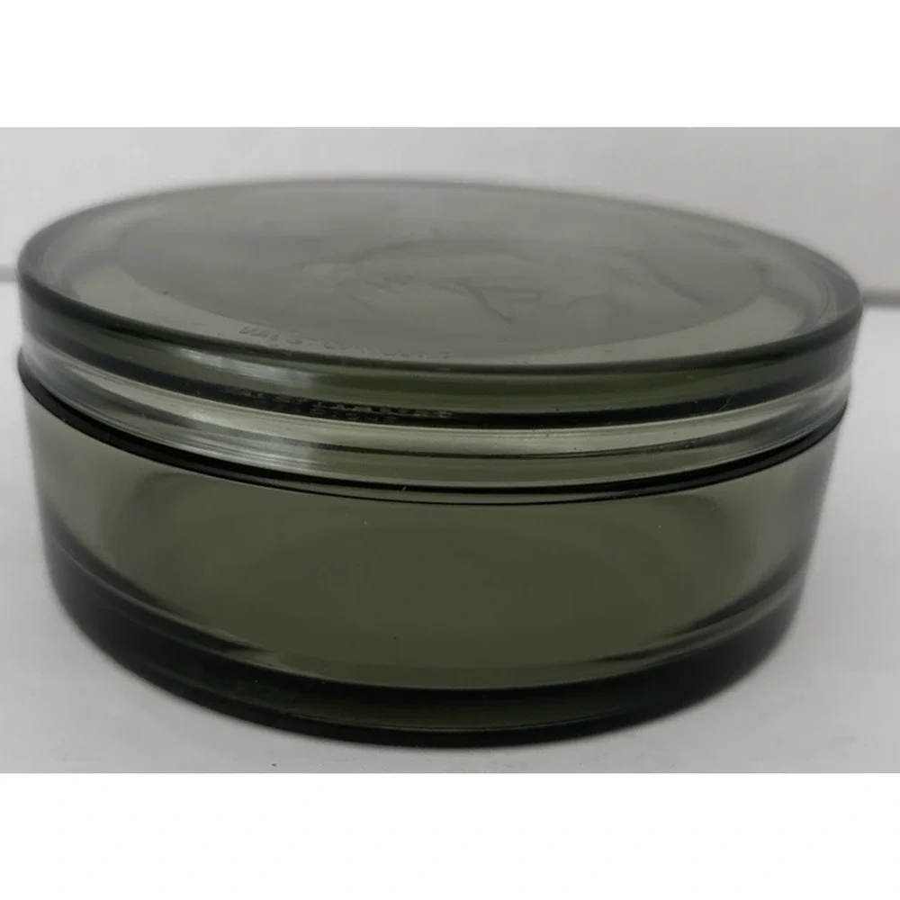 Vintage Val St. Lambert Belcique Green Glass Intaglio Covered Powder Box c. 1935